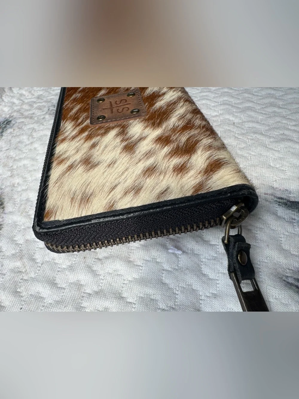 STS Ranchwear calf hair HAIRON accordion leather wallet 8”x4”